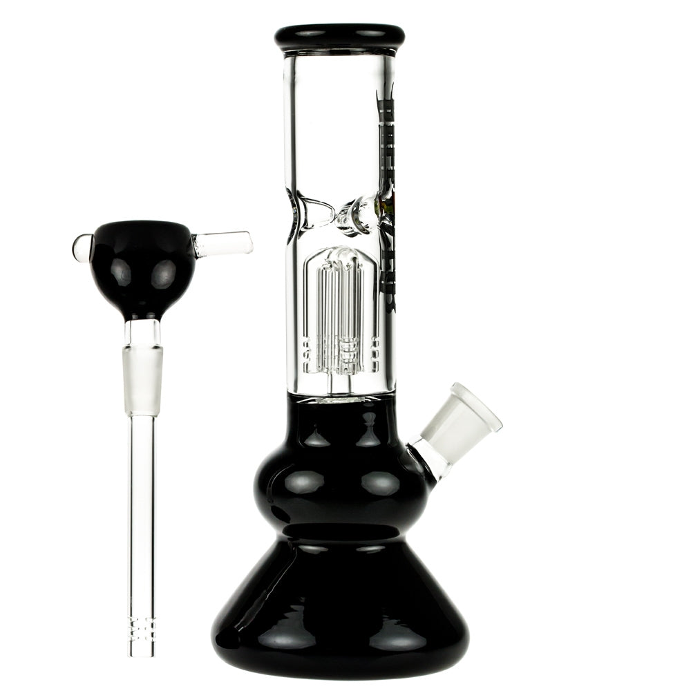 Dopezilla Glass Tokyo Dope Beaker Ice Bong with Tree Perc | Black - Downstem with Attached Herb Bowl Included 