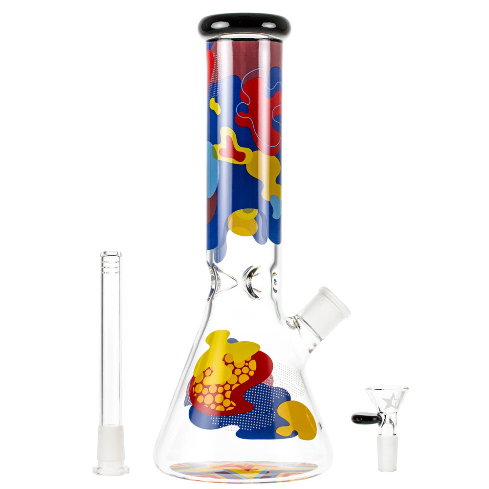 Famous Brandz Glass Beaker Ice Bong | Papaya - Downstem and Herb Bowl Included 