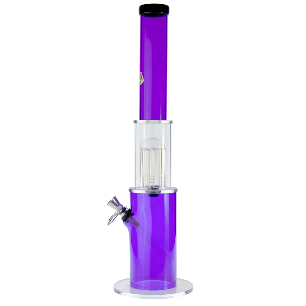 Acrylic Bong with Glass Tree Perc and Metal Bowl | Purple | side view 3