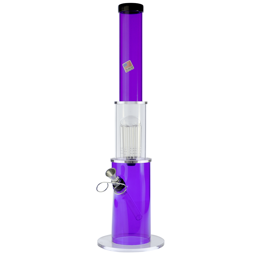Acrylic Bong with Glass Tree Perc and Metal Bowl | Purple | side view 2