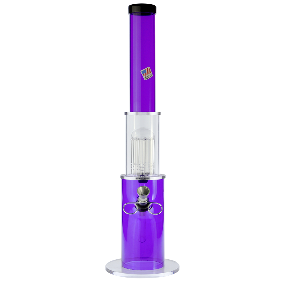 Acrylic Bong with Glass Tree Perc and Metal Bowl | Purple | front view