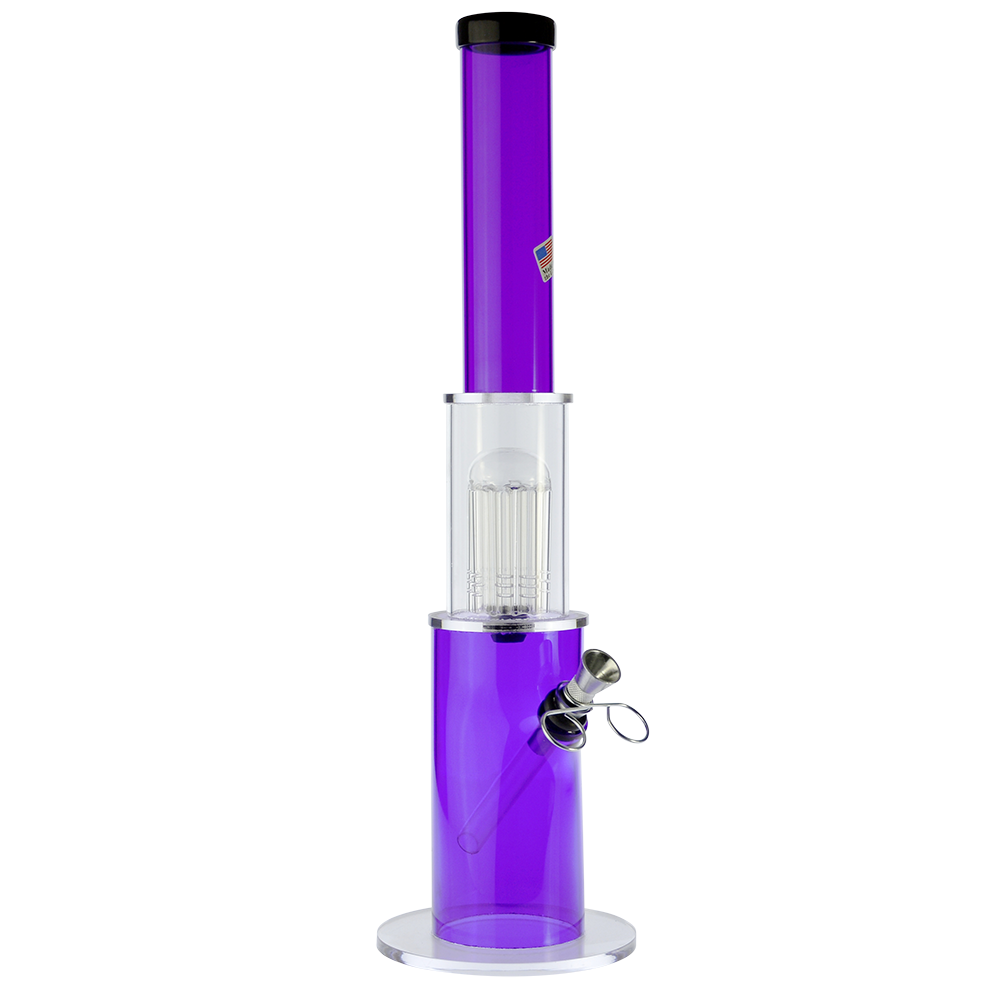 Acrylic Bong with Glass Tree Perc and Metal Bowl | Purple | side view 1