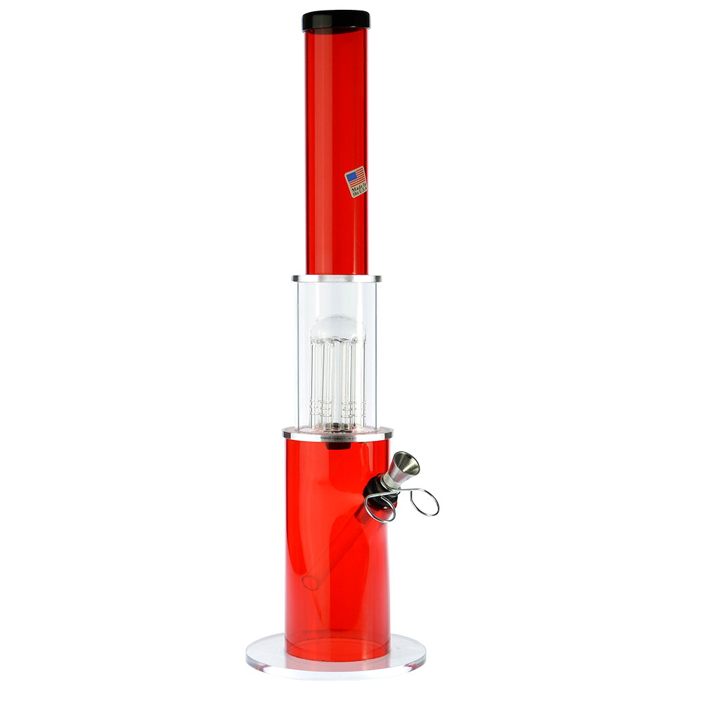 Acrylic Bong with Glass Tree Perc and Metal Bowl | red