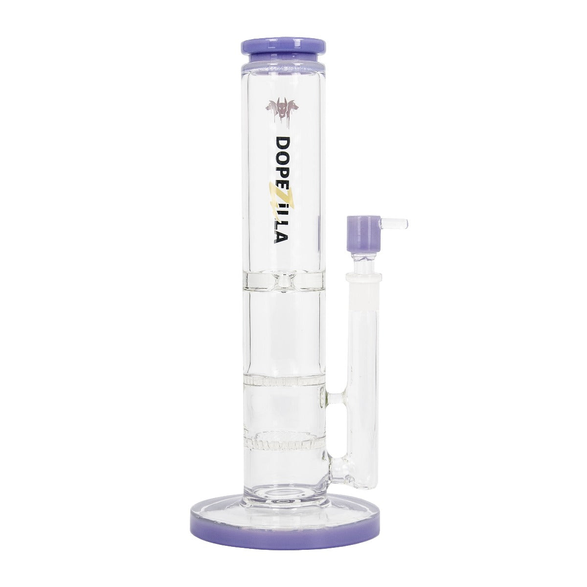 Dopezilla Cerberus Straight Double HoneyComb Ice Bong | 12 Inch | Milky Purple