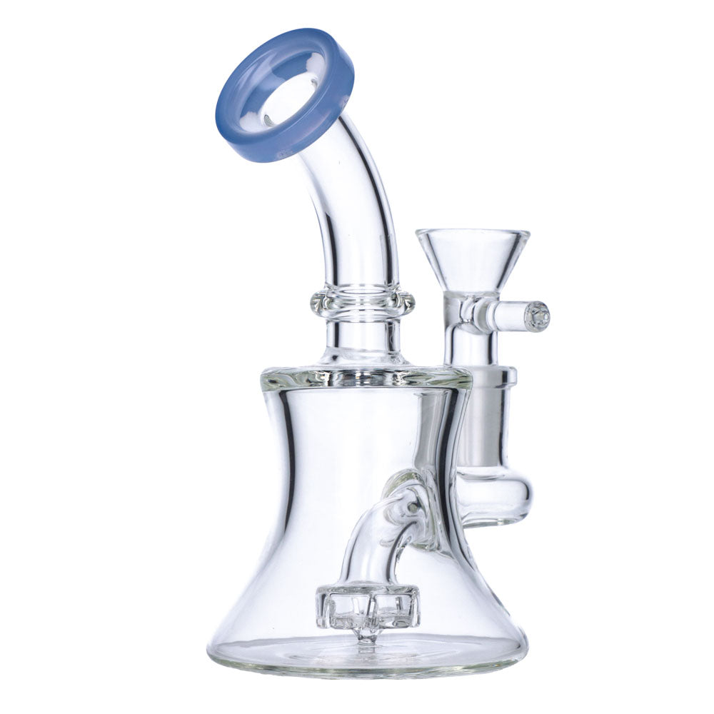 Mini Hourglass Base Bong | 5.5 Inch | Milky Blue | side view 4
