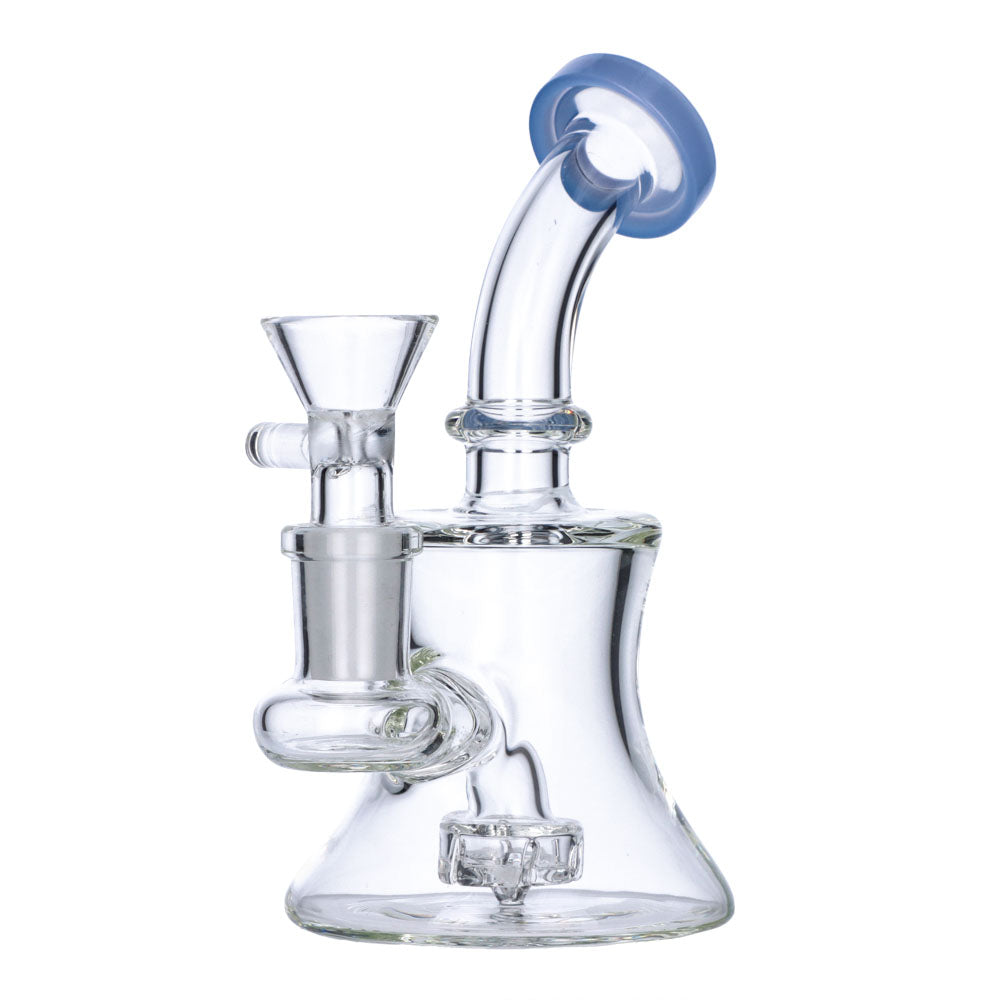 Mini Hourglass Base Bong | 5.5 Inch | Milky Blue | side view 1