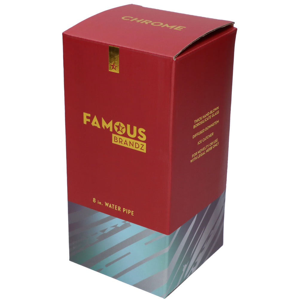 Famous X 8 Inch Fumed Glass Beaker Ice Bong | Chrome | box
