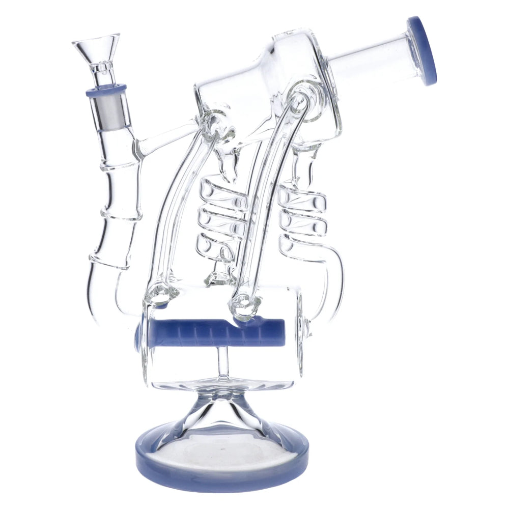 Bent Neck Hybrid Recycler Dab Rig | Milky Blue | Side view 1<br>