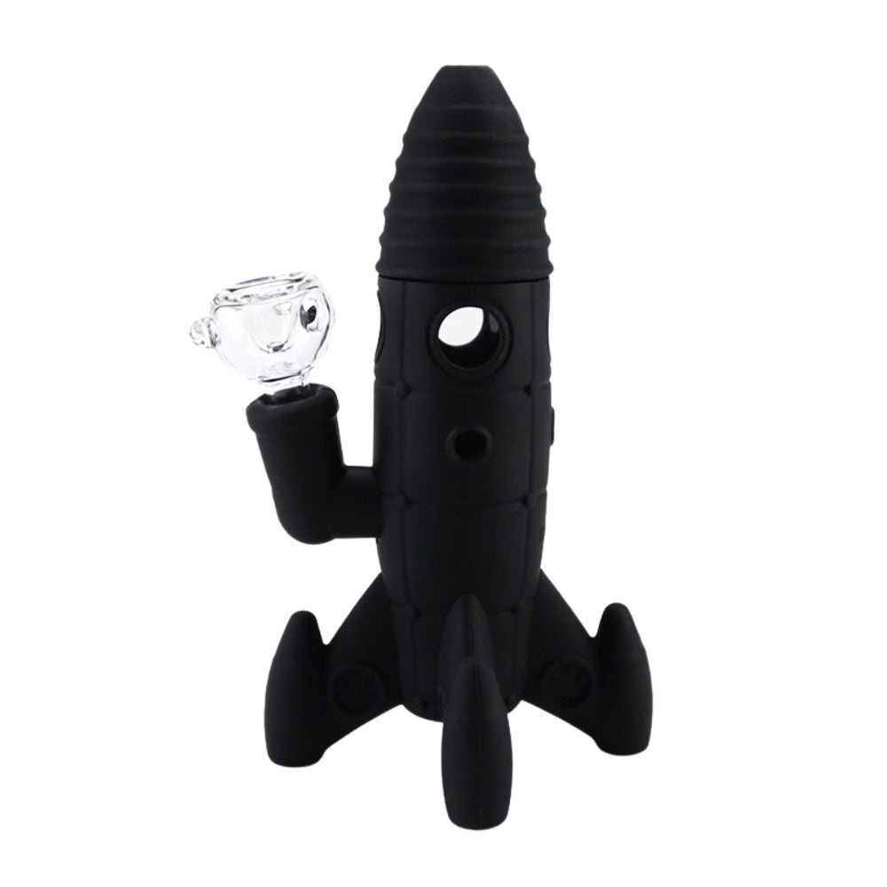 Cloud 8 Rocket Ship Silicone & Glass Water Pipe | Black