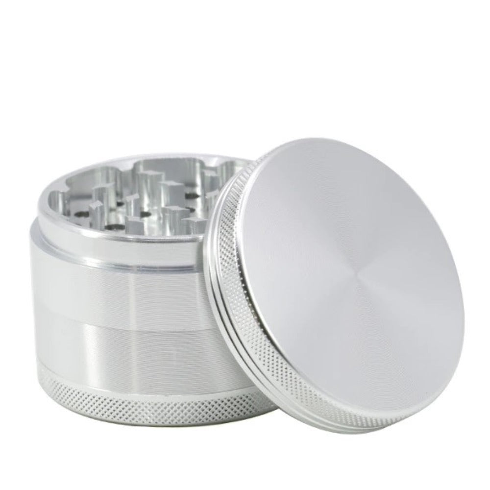Aluminum Herb Grinder with Pollen Screen and Magnetic Lid | 63mm | Silver