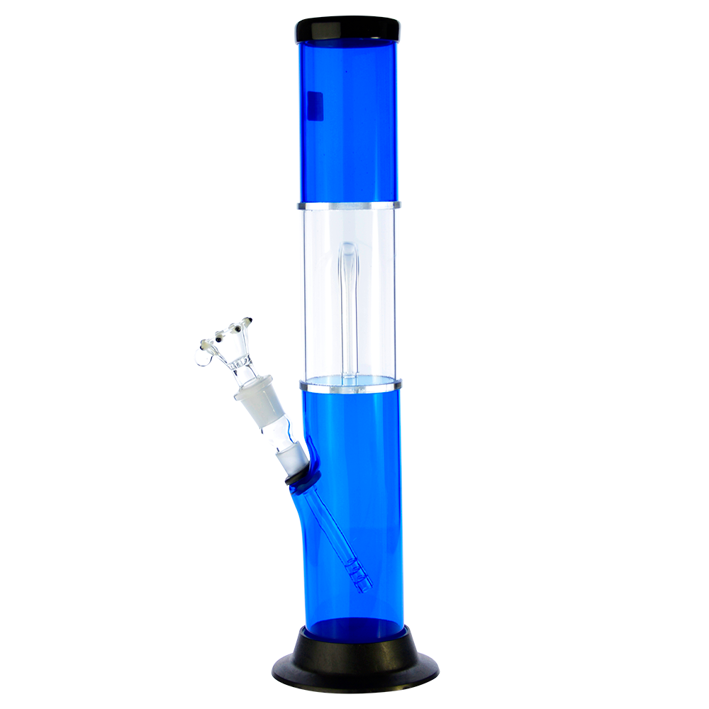 Acrylic Bong with Arched Perc Glass Downstem and Herb Bowl | Blue - Side View 3