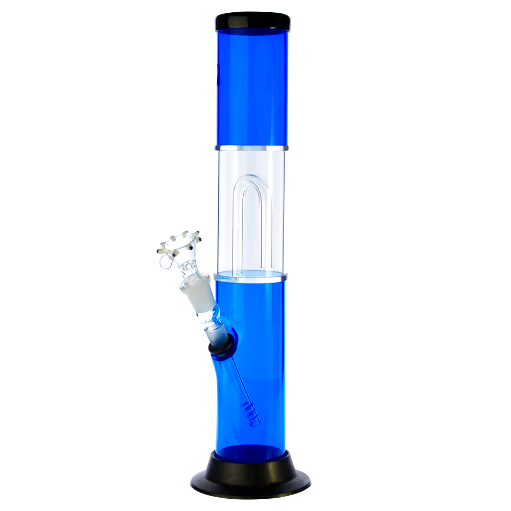 Acrylic Bong with Arched Perc Glass Downstem and Herb Bowl | Blue - Side View 2