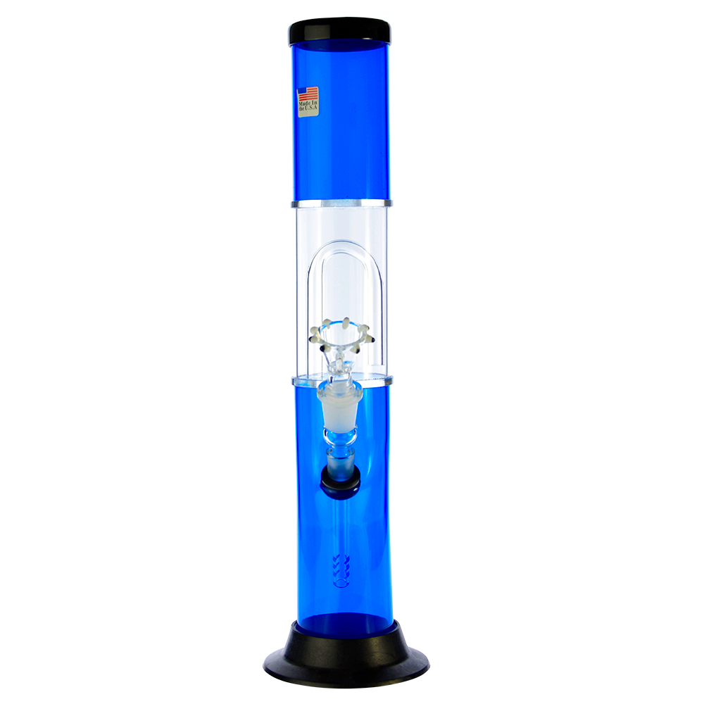 Acrylic Bong with Arched Perc Glass Downstem and Herb Bowl | Blue - Front View 