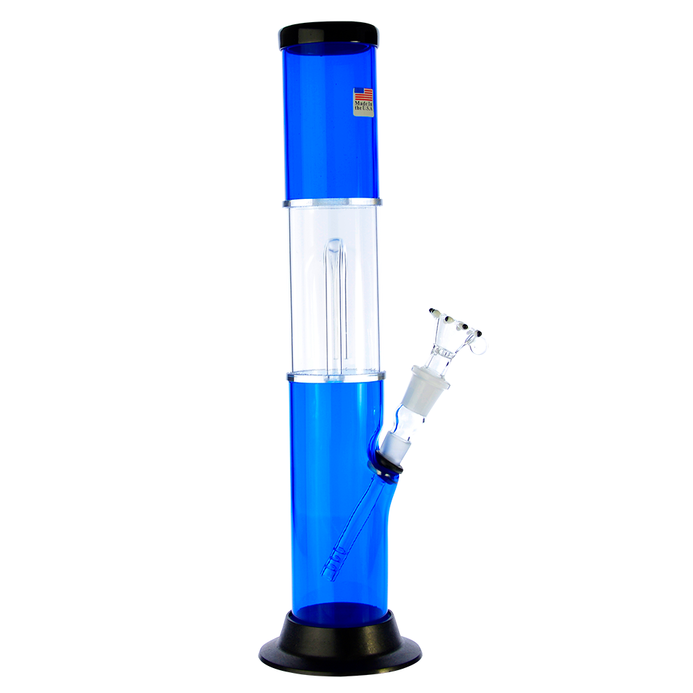 Acrylic Bong with Arched Perc Glass Downstem and Herb Bowl | Blue - Side View 4