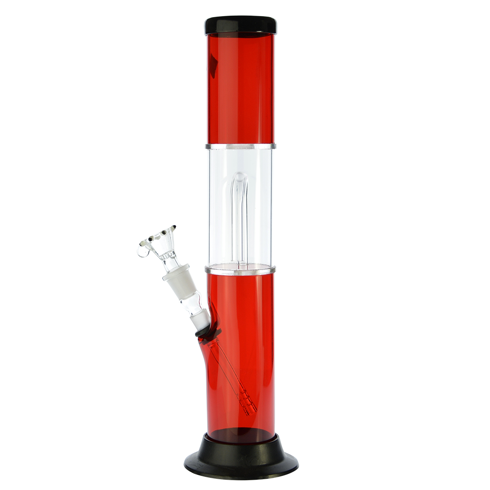 Acrylic Bong with Arched Perc Glass Downstem and Herb Bowl | red