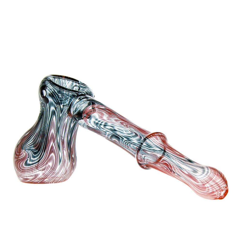 G-Spot Glass Hammer Bubbler Pipe - Clear with Red and Black Color Work - Side View 1