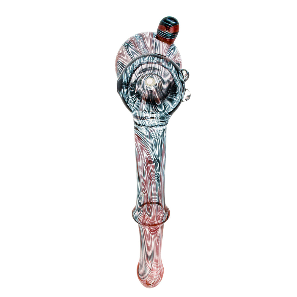 G-Spot Glass Hammer Bubbler Pipe - Clear with Red and Black Color Work - Top View 