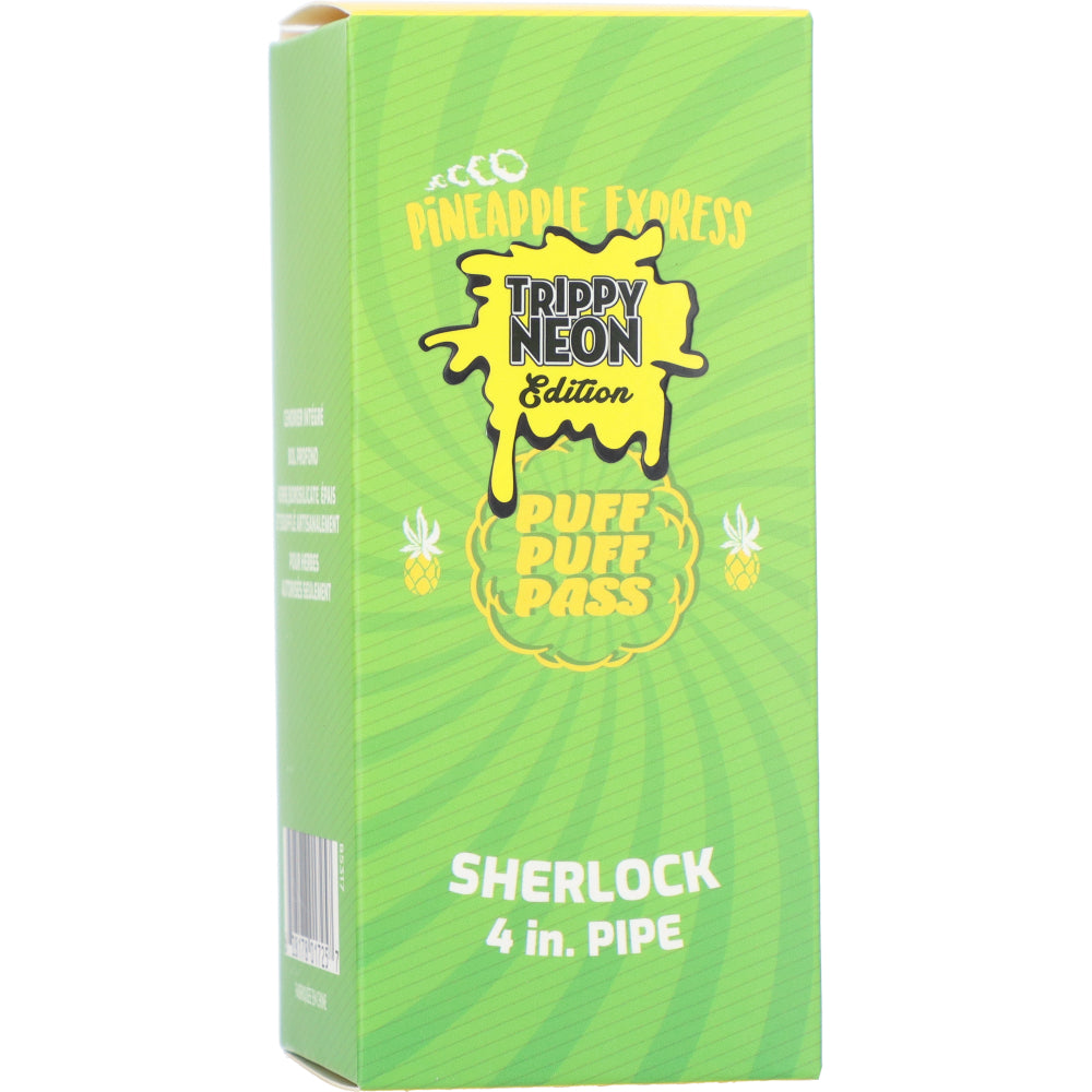 Famous Brandz Puff Puff Pass Sherlock Hand Pipe | Pineapple Express Trippy Neon | box
