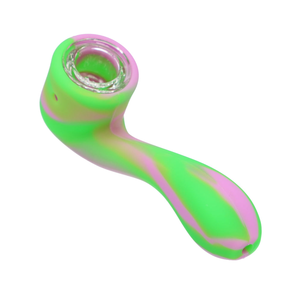 Silicone Sherlock Hand Pipe with Insert Bowl | Green/ Purple - Back View 2