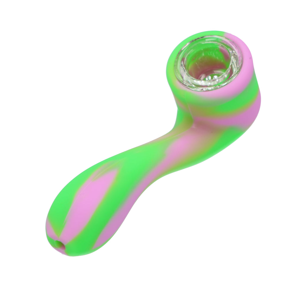 Silicone Sherlock Hand Pipe with Insert Bowl | Green/ Purple - Back View 1