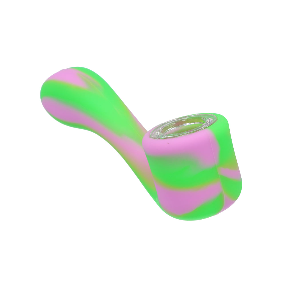Silicone Sherlock Hand Pipe with Insert Bowl | Green/ Purple - Side View 2