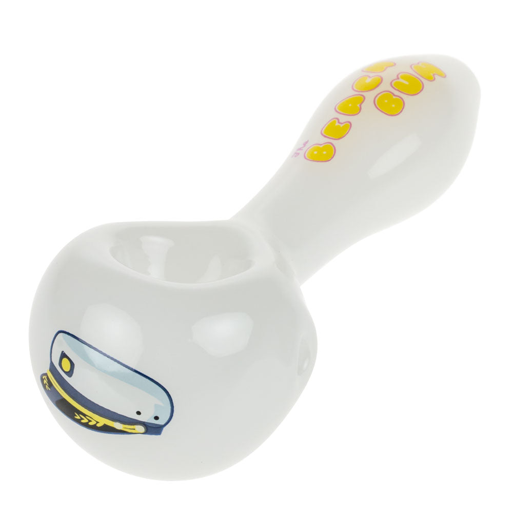 The Beach Bum Glass Spoon Pipe | Hat | White - Front View 