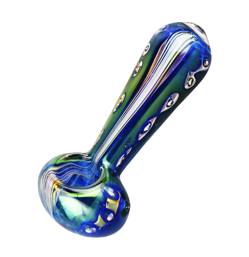 Blue Moonscape Iridescent Stripes & Spots Glass Pipe