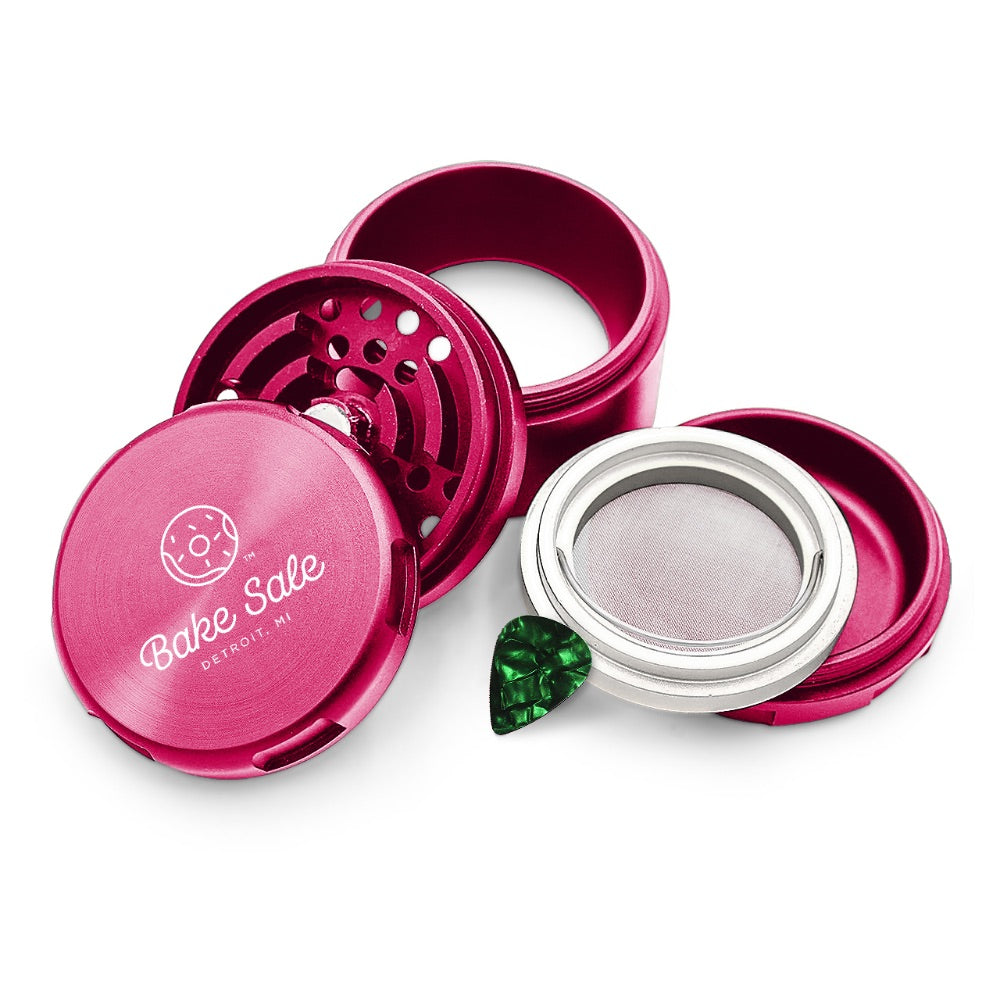 Bake Sale 5-Part 75 Frosted Aircraft Grade Aluminum Grinder | Logo | Pink