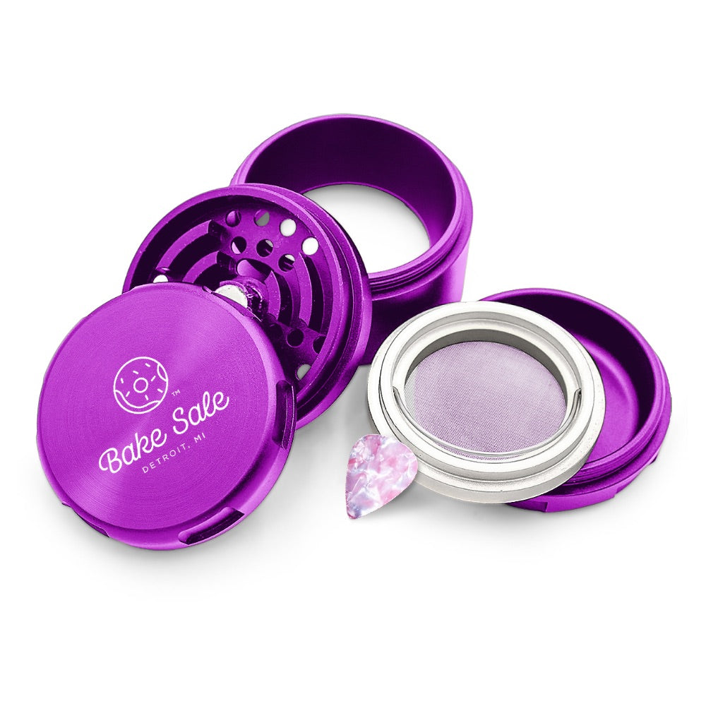 Bake Sale 5-Part 75 Frosted Aircraft Grade Aluminum Grinder | Logo | Purple