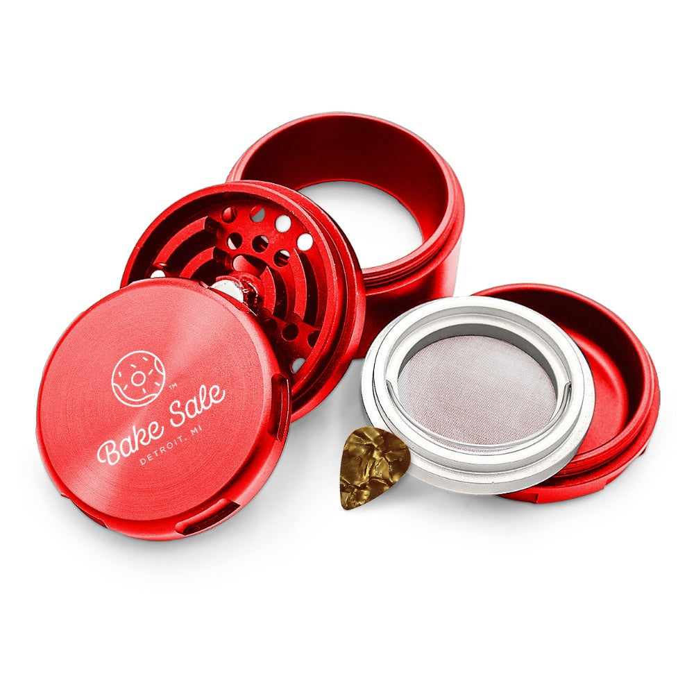 Bake Sale 5-Part 75 Frosted Aircraft Grade Aluminum Grinder | Logo | Red
