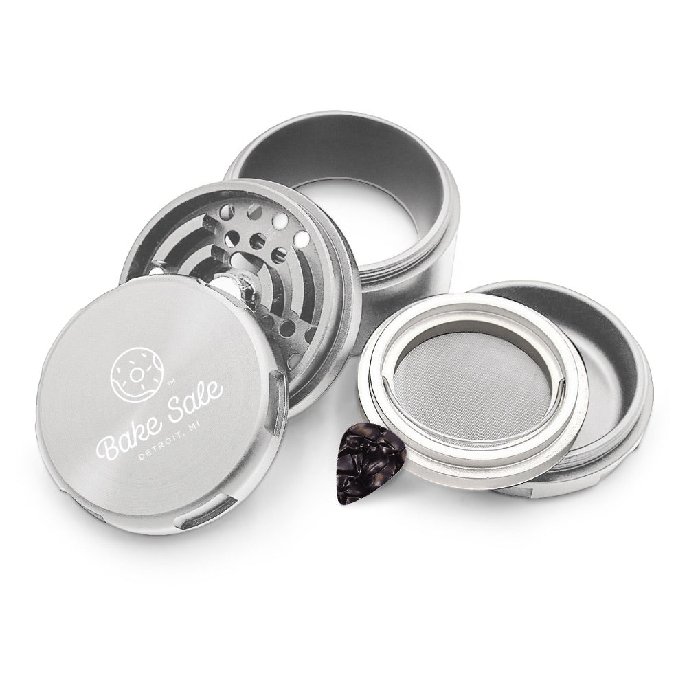 Bake Sale 5-Part 75 Frosted Aircraft Grade Aluminum Grinder | Logo | Silver