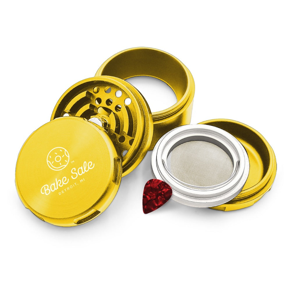 Bake Sale 5-Part 75 Frosted Aircraft Grade Aluminum Grinder | Logo | Gold