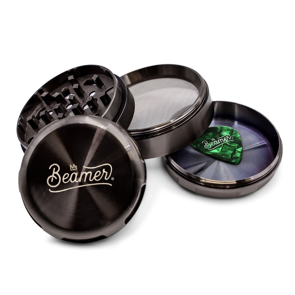 Beamer 4-Part Aircraft Grade Heavy Luminate Zinc Grinder | Black | crown Logo
