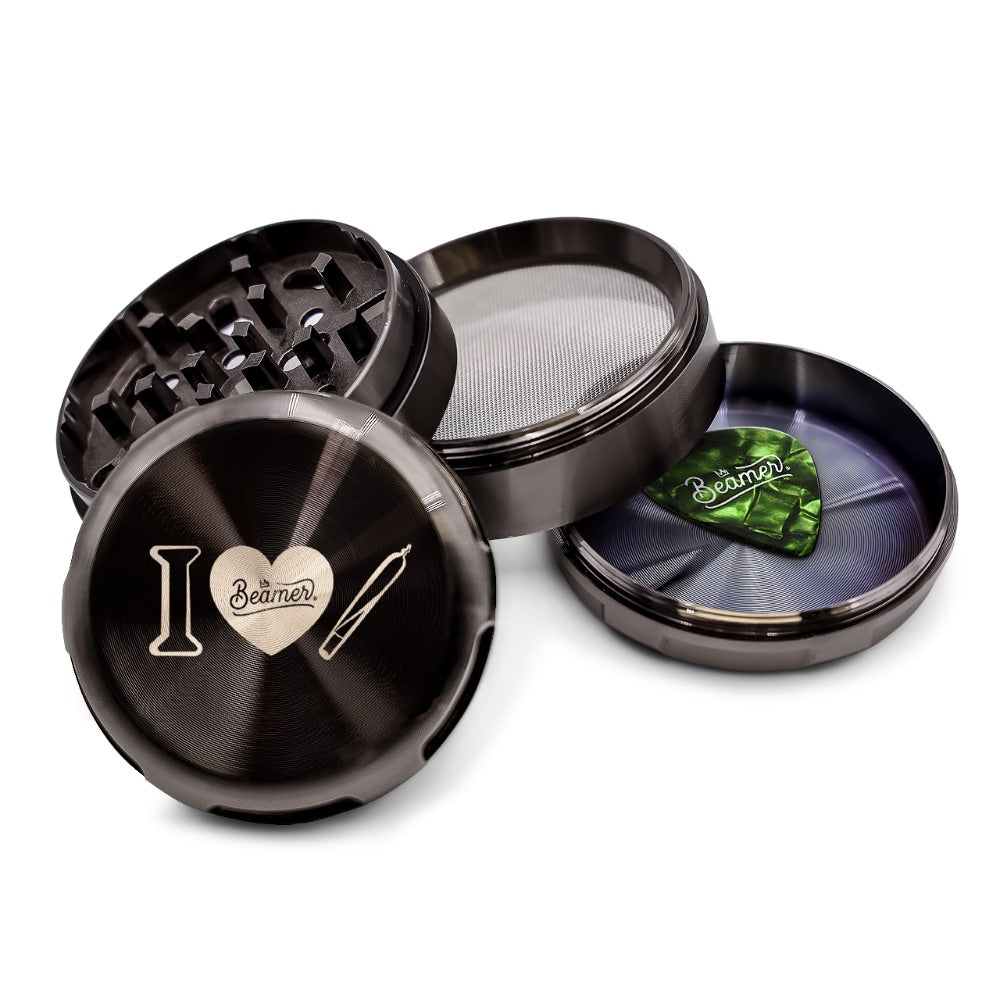 Beamer 4-Part Aircraft Grade Heavy Luminate Zinc Grinder | Black | I Heart Joint