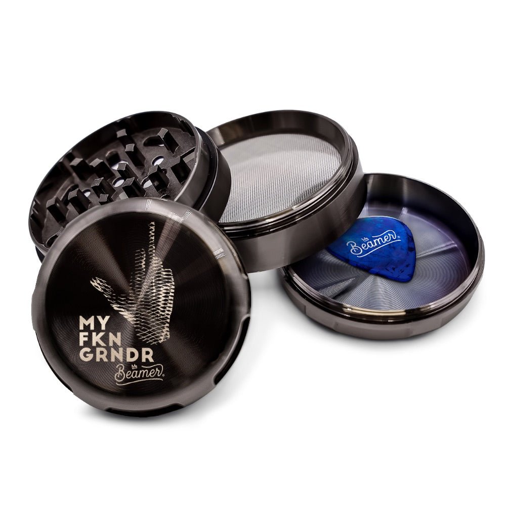 Beamer 4-Part Aircraft Grade Heavy Luminate Zinc Grinder | Black | Middle Finger
