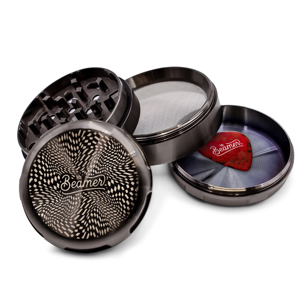 Beamer 4-Part Aircraft Grade Heavy Luminate Zinc Grinder | Black | Psychedelic Race