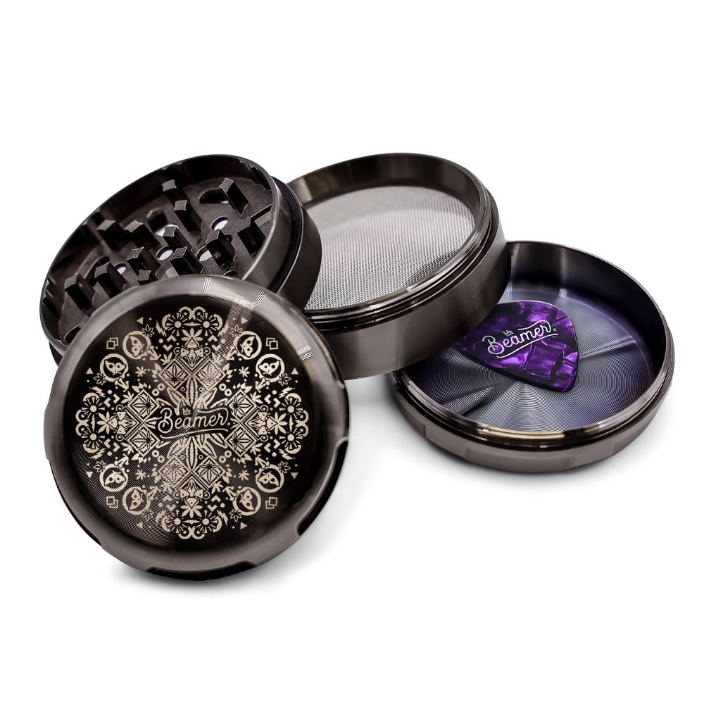 Beamer 4-Part Aircraft Grade Heavy Luminate Zinc Grinder | Black | Trippy Jewelz