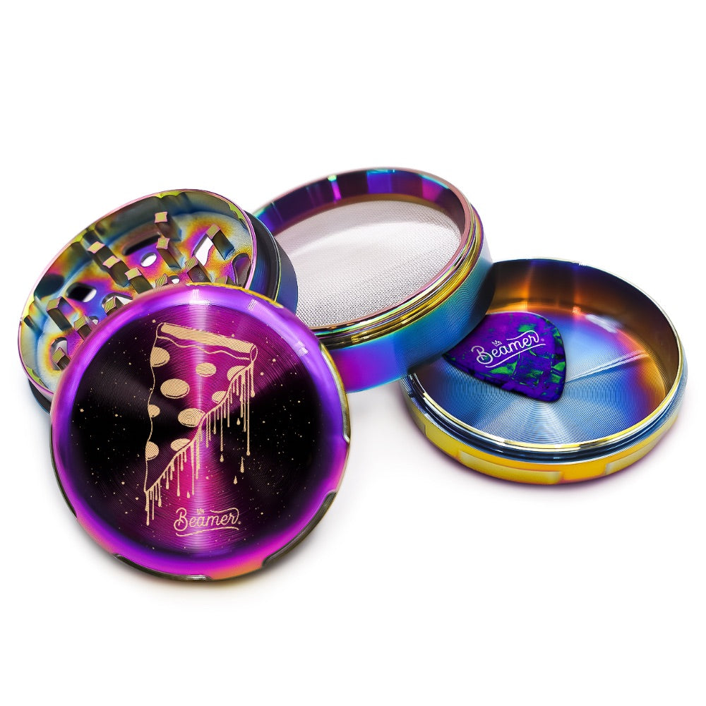 Beamer 4-Part Aircraft Grade Heavy Luminate Zinc Grinder | Rainbow | Flying Pizza