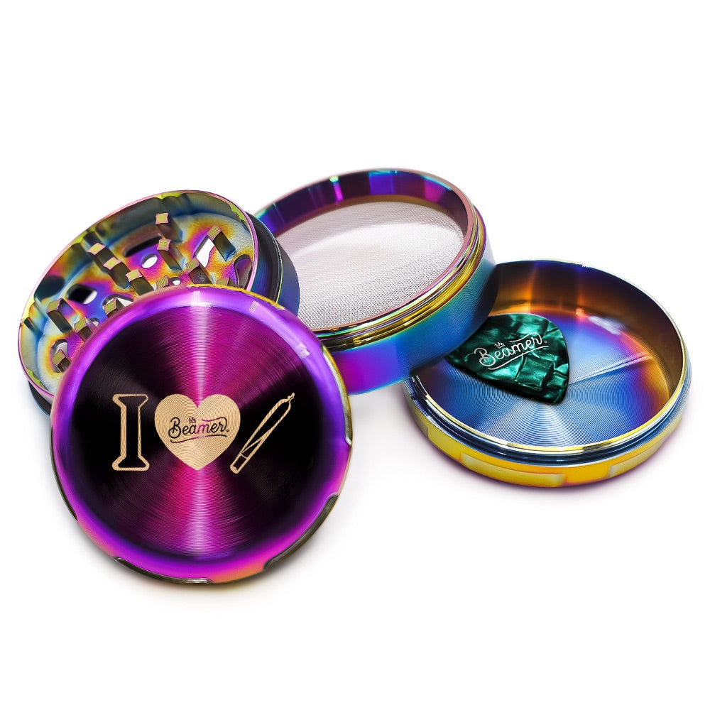 Beamer 4-Part Aircraft Grade Heavy Luminate Zinc Grinder | Rainbow | I Heart Joint