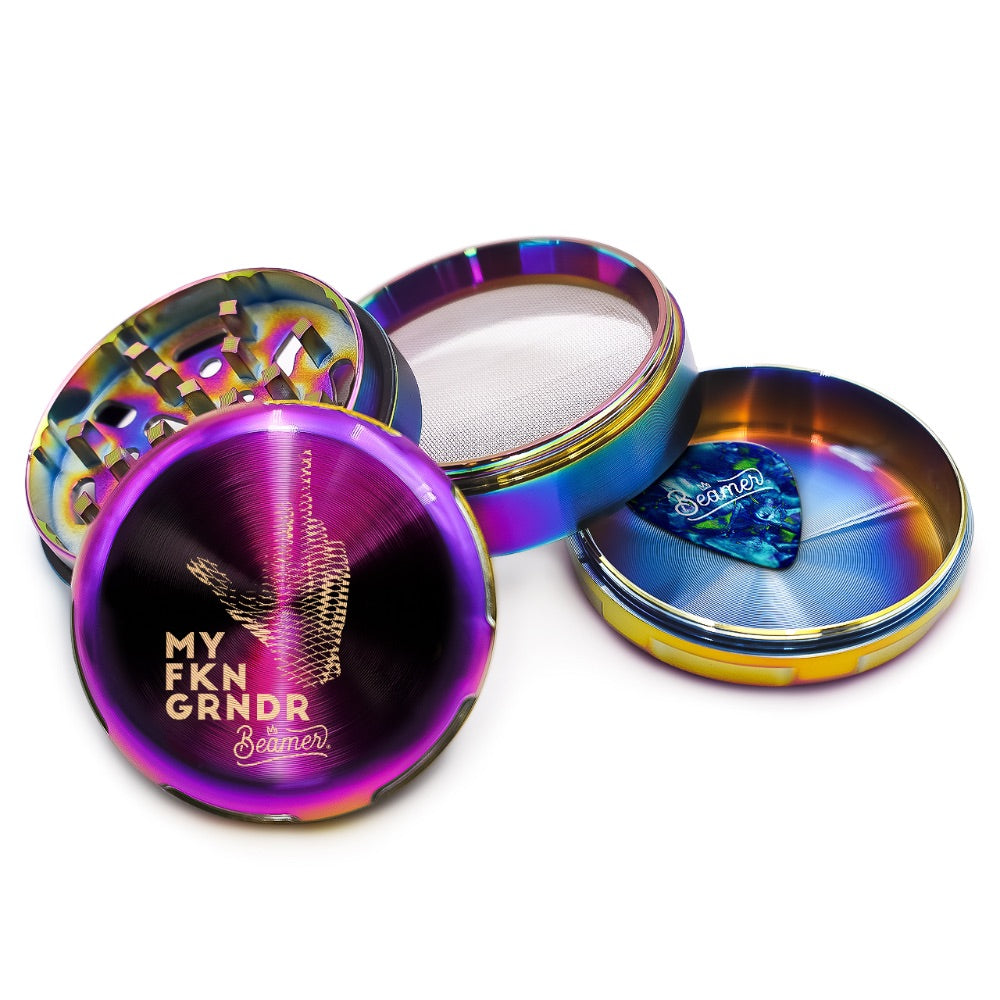 Beamer 4-Part Aircraft Grade Heavy Luminate Zinc Grinder | Rainbow | Middle Finger