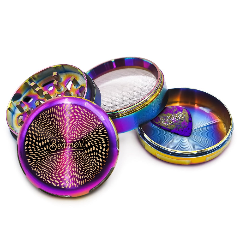 Beamer 4-Part Aircraft Grade Heavy Luminate Zinc Grinder | Rainbow | Psychedelic Race