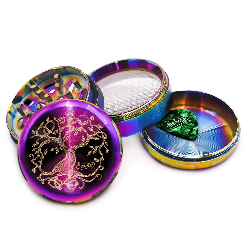 Beamer 4-Part Aircraft Grade Heavy Luminate Zinc Grinder | Rainbow | Tree of Life