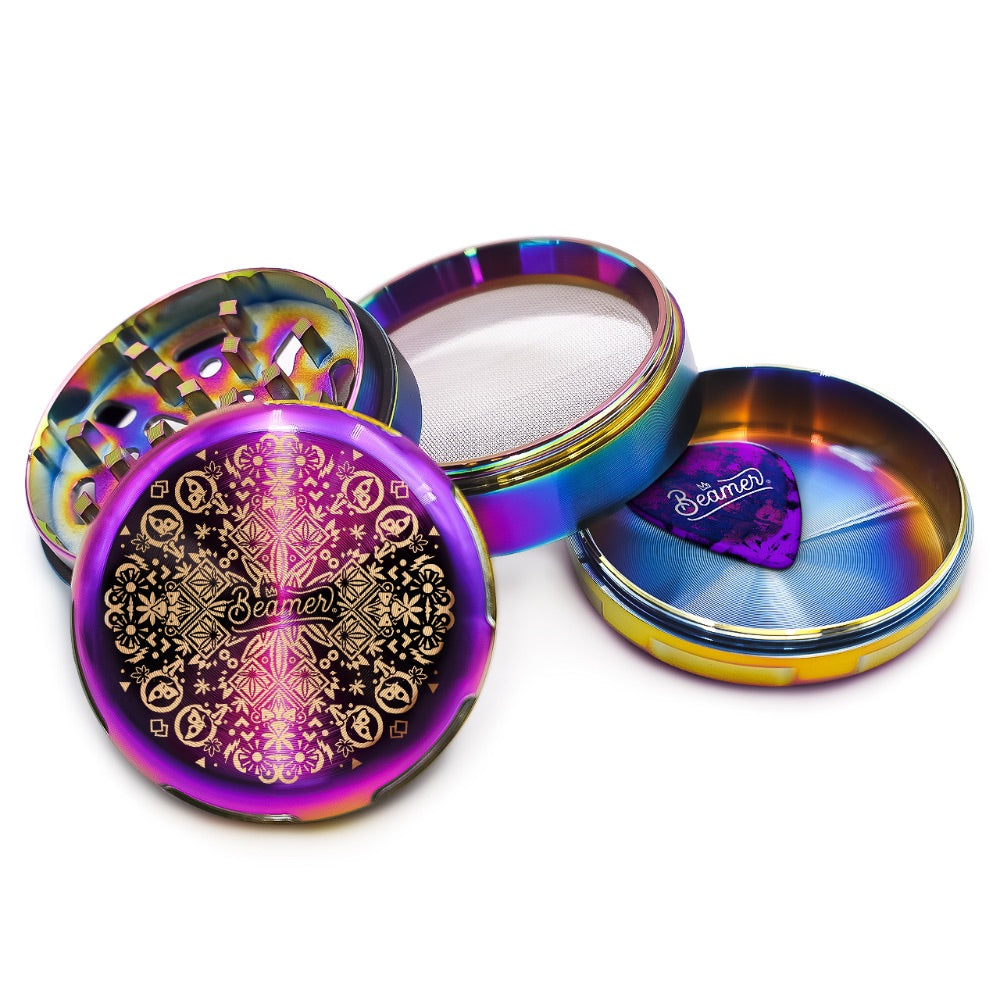 Beamer 4-Part Aircraft Grade Heavy Luminate Zinc Grinder | Rainbow | Trippy Jewelz