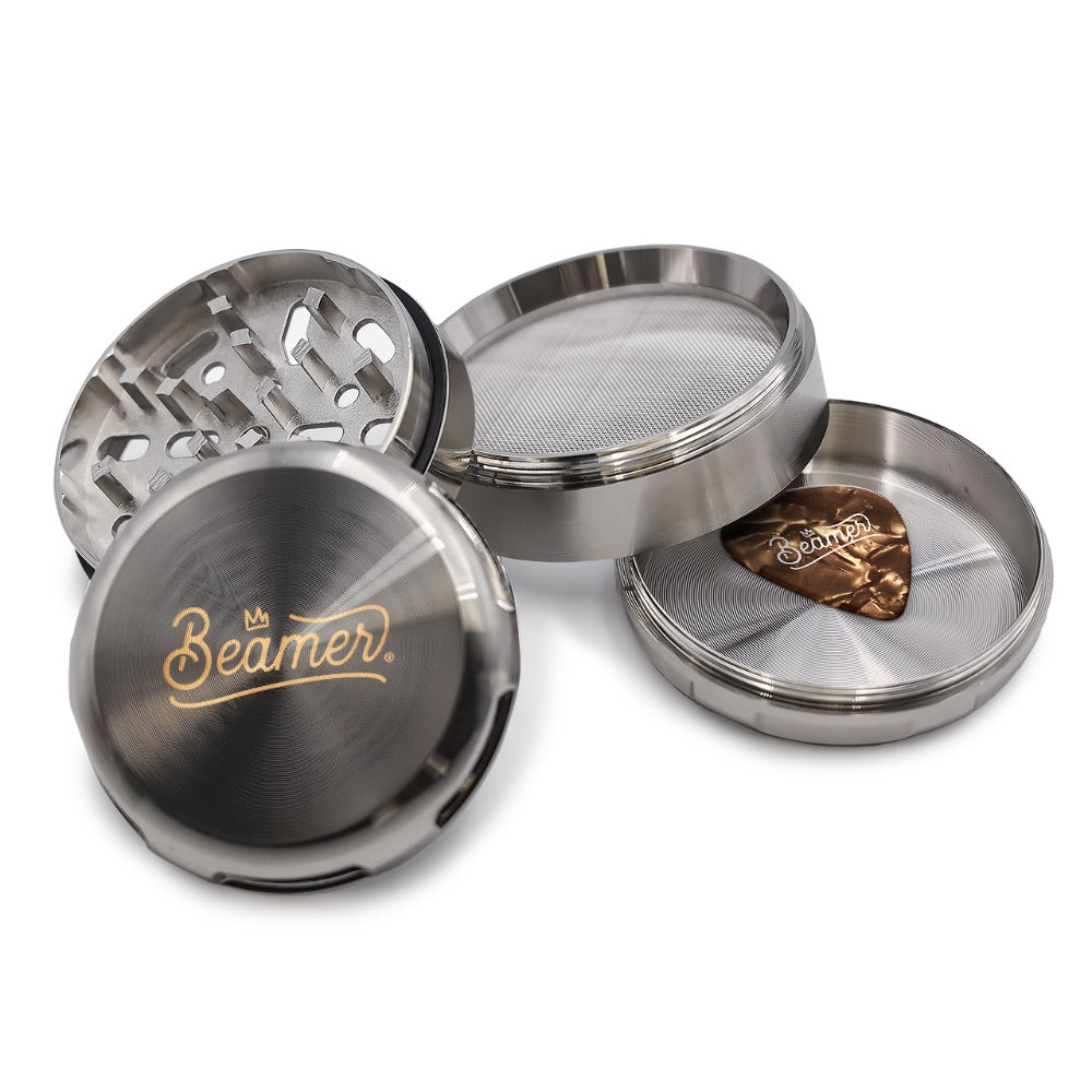 Beamer 4-Part Aircraft Grade Heavy Luminate Zinc Grinder | Gray | crown Logo