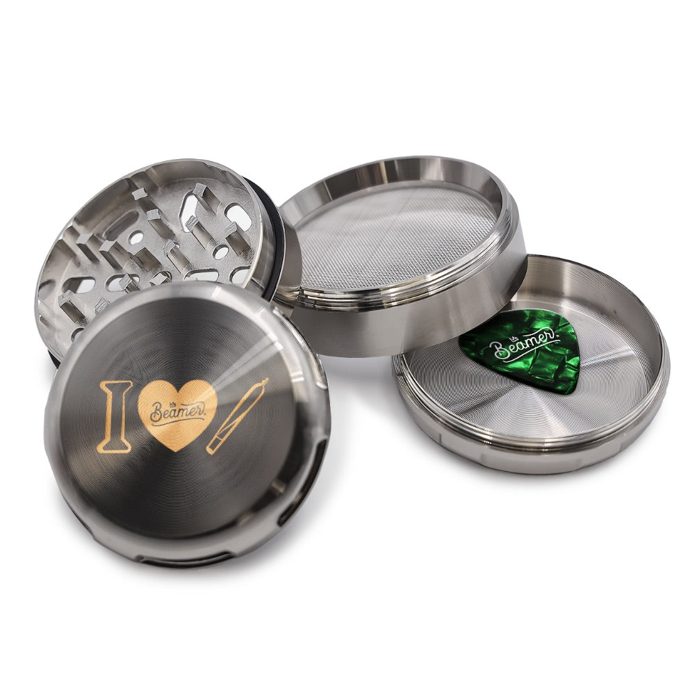 Beamer 4-Part Aircraft Grade Heavy Luminate Zinc Grinder | Gray | I Heart Joint