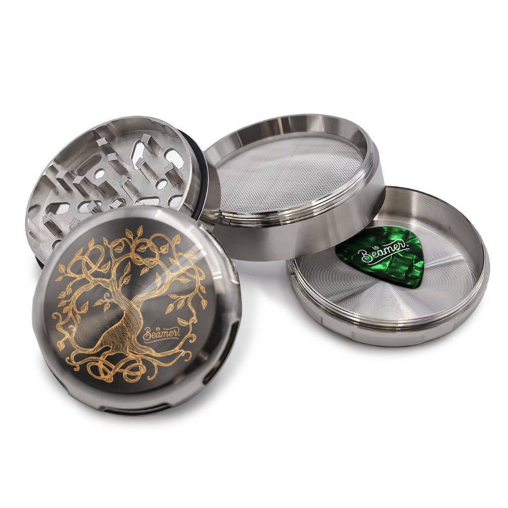 Beamer 4-Part Aircraft Grade Heavy Luminate Zinc Grinder | Gray | Tree of Life
