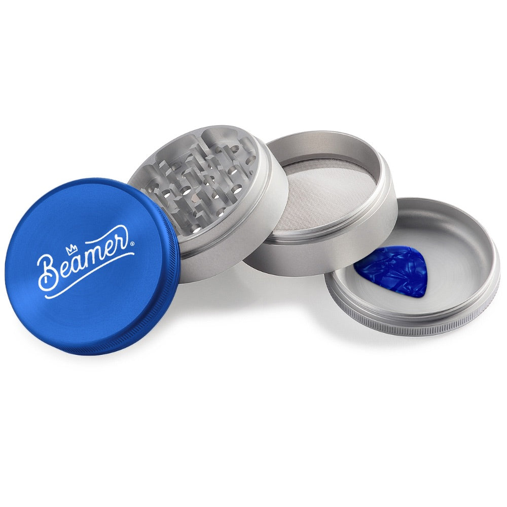 Beamer 4-Part Crown Logo Design Aircraft Grade Aluminum Grinder | blue/silver