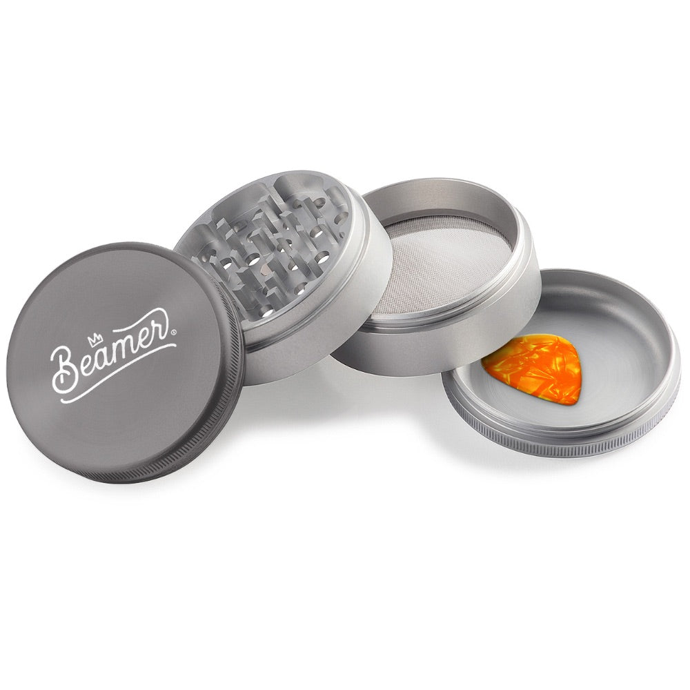 Beamer 4-Part Crown Logo Design Aircraft Grade Aluminum Grinder | grey/silver
