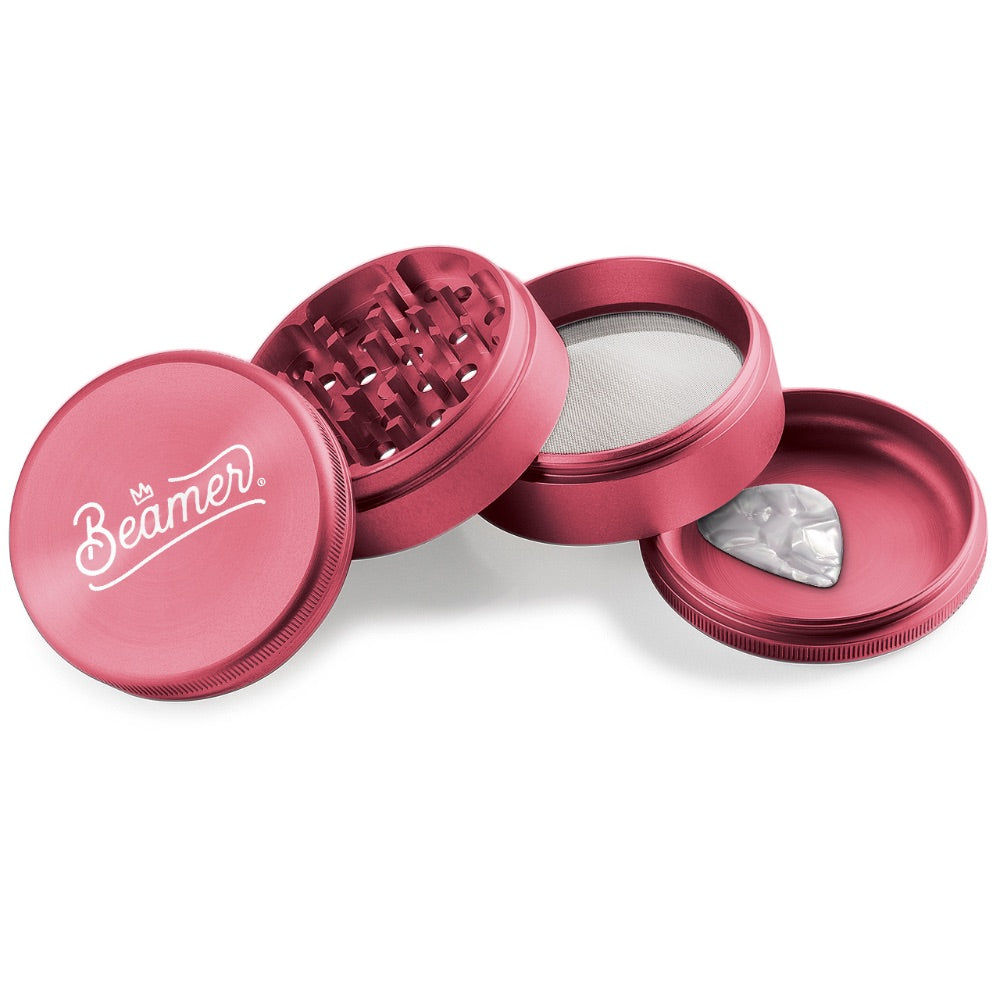 Beamer 4-Part Crown Logo Design Aircraft Grade Aluminum Grinder | pink
