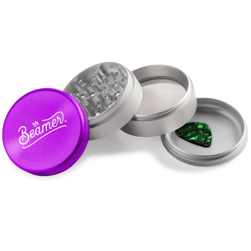 Beamer 4-Part Crown Logo Design Aircraft Grade Aluminum Grinder | purple/silver